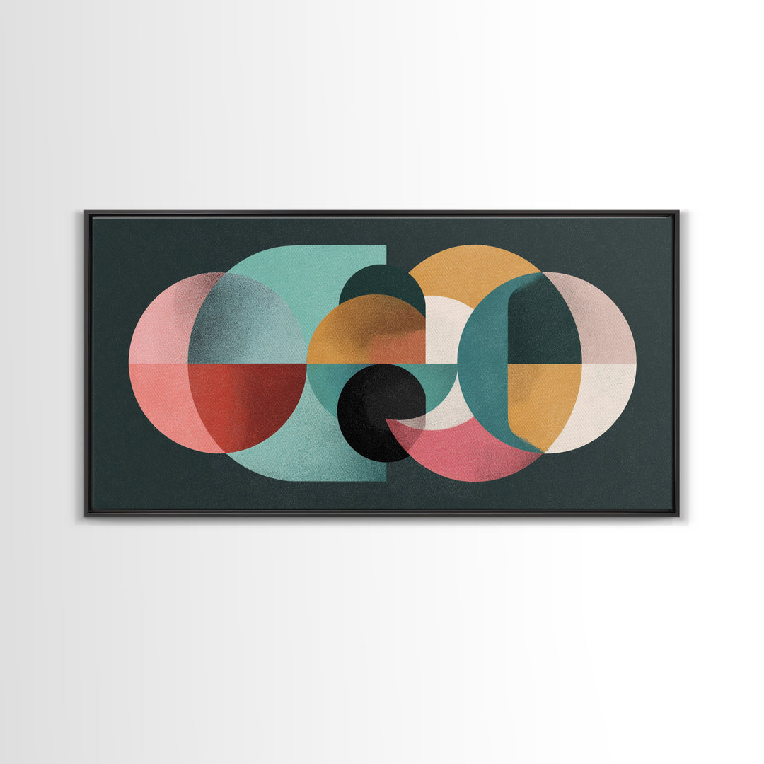 Pink Mint Mustard Oval Circle Blocks Wall Art, Midcentury Modern Geometric Print, Bauhaus Abstract Poster, MCM Wall Decor