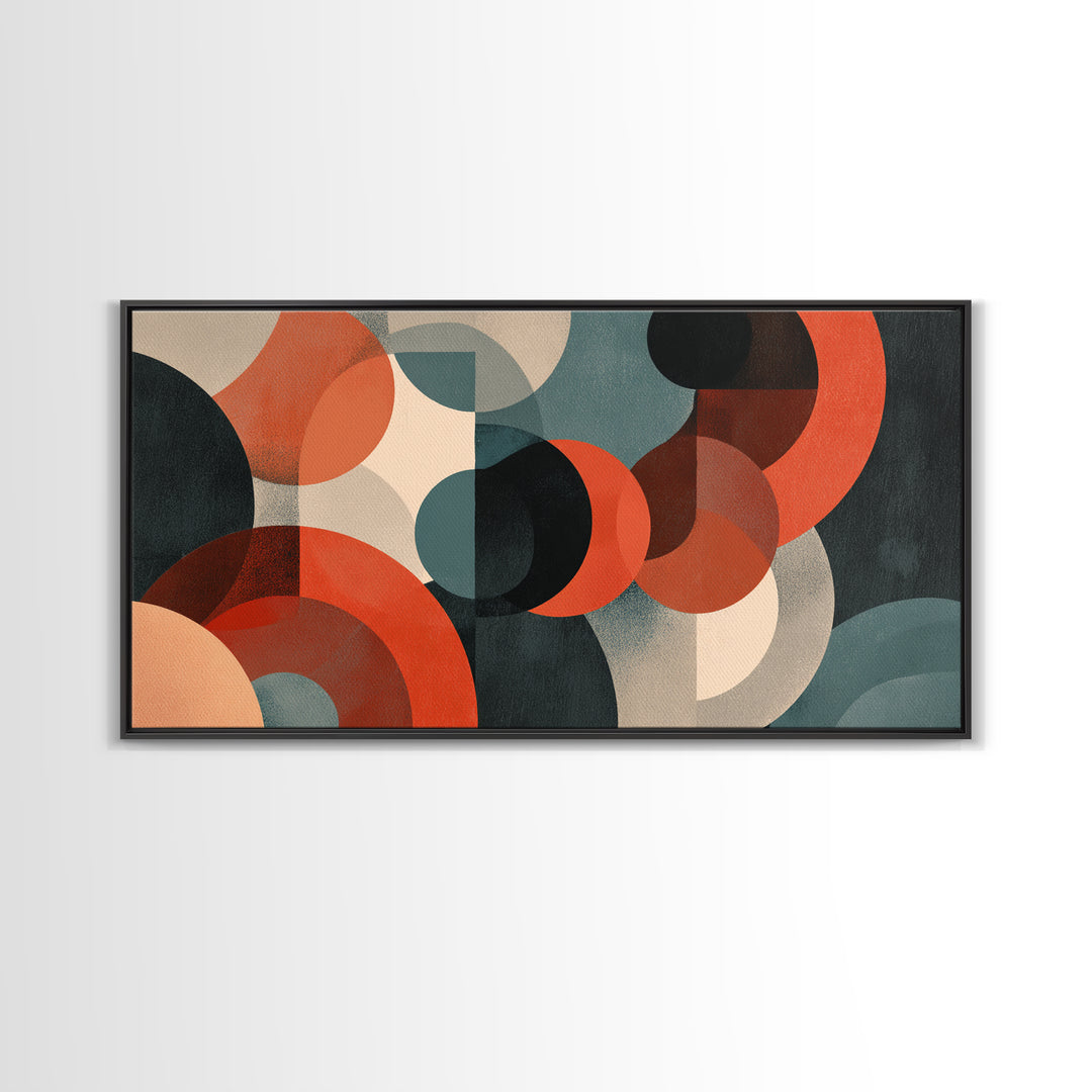 Rust Teal Cream Overlapping Circle Abstract Canvas Print, Midcentury Modern Wall Art, Retro Geometric Decor, Large MCM Poster