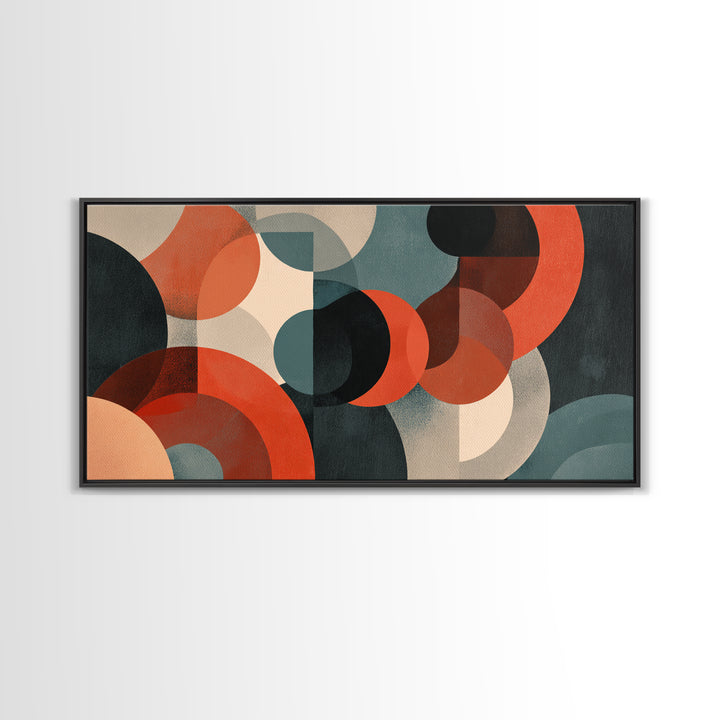 Rust Teal Cream Overlapping Circle Abstract Canvas Print, Midcentury Modern Wall Art, Retro Geometric Decor, Large MCM Poster
