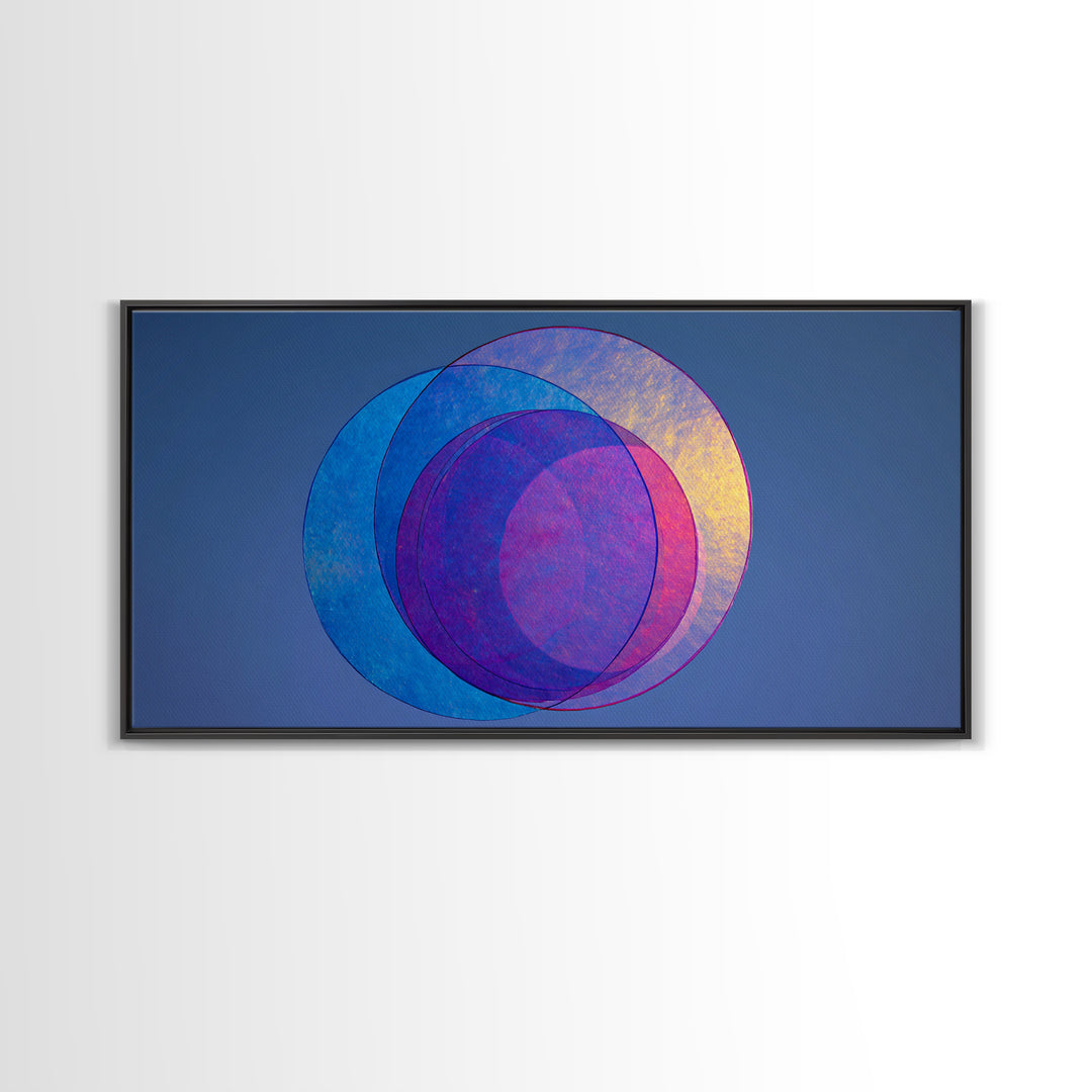 Blue Purple Transparent Planet Circles Canvas Print, Modern Abstract Wall Art, Midcentury Geometric Poster, Cool Bedroom Decor
