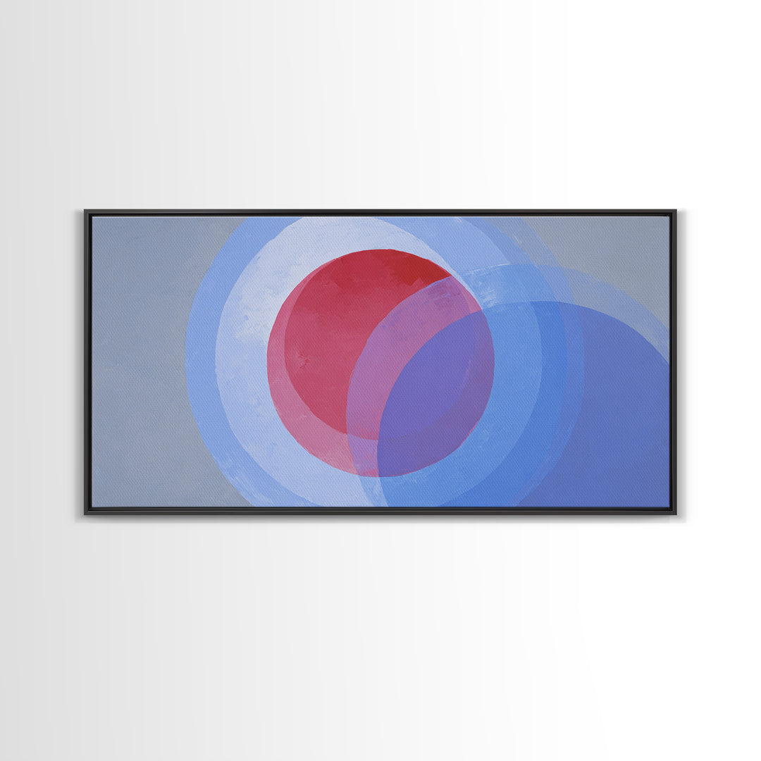 Soft Red Violet And Blue Concentric Circles Canvas Print, Modern Abstract Wall Art, Minimal Geometric Decor, Serene Bedroom Art