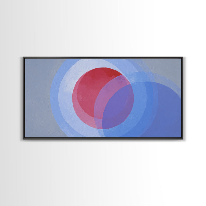 Soft Red Violet And Blue Concentric Circles Canvas Print, Modern Abstract Wall Art, Minimal Geometric Decor, Serene Bedroom Art