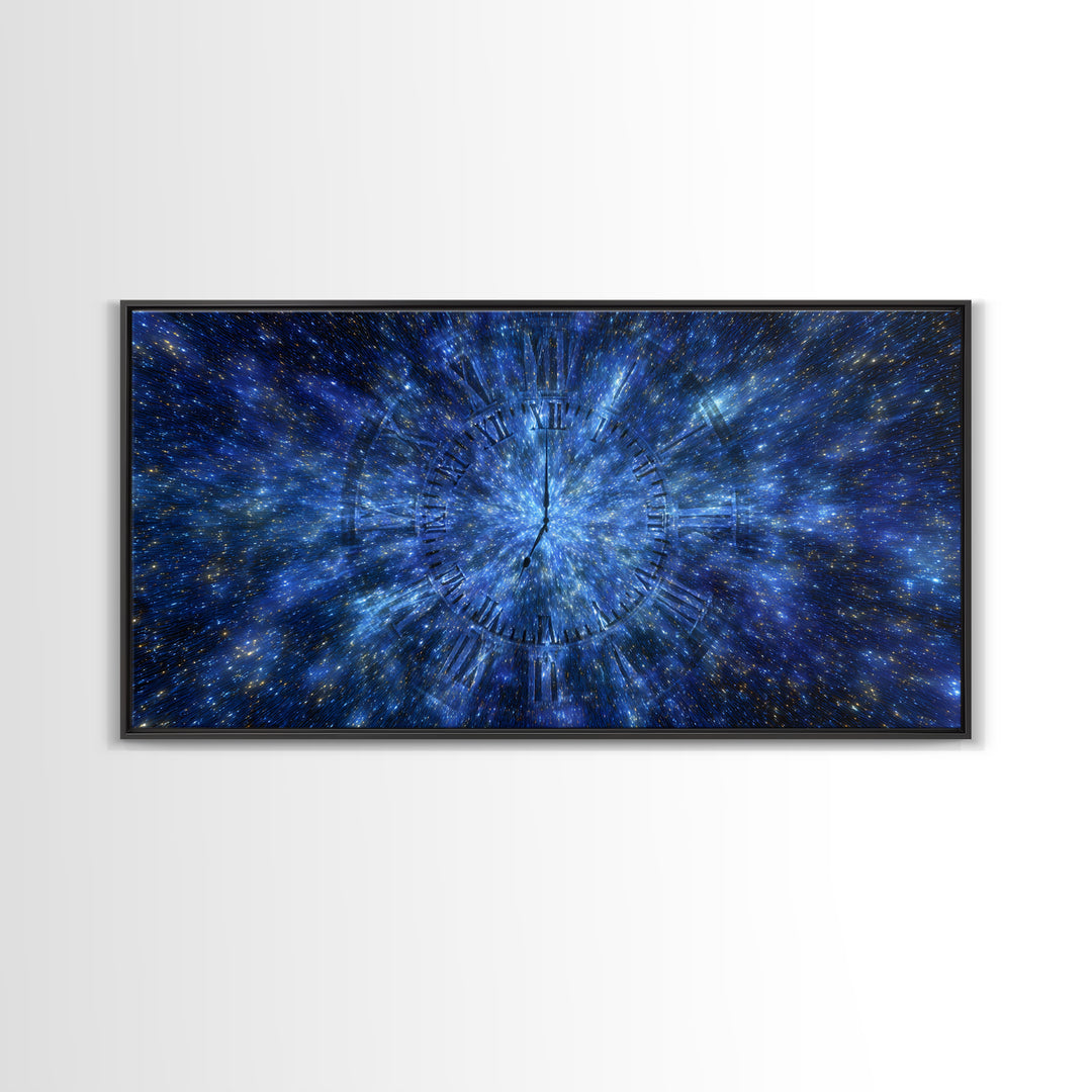 Blue Starfield Time Portal Wall Art, Modern Abstract Art, Space Poster, Digital Art Print, Galaxy Clock Decor, Home Office Art