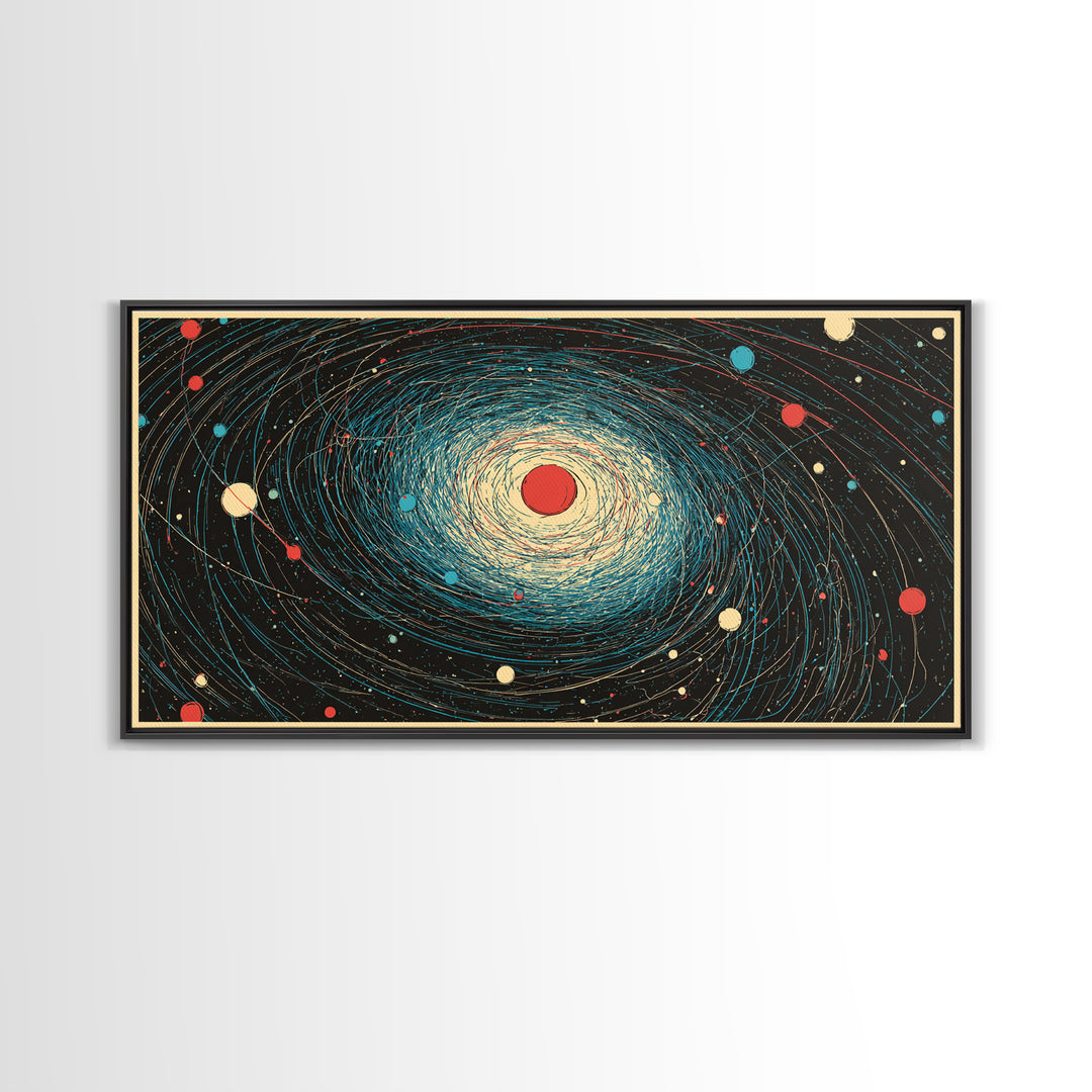 Cream Red Spiral Galaxy Canvas Print, Midcentury Modern Art, Retro Space Poster, Abstract Wall Decor, Atomic Planet Artwork