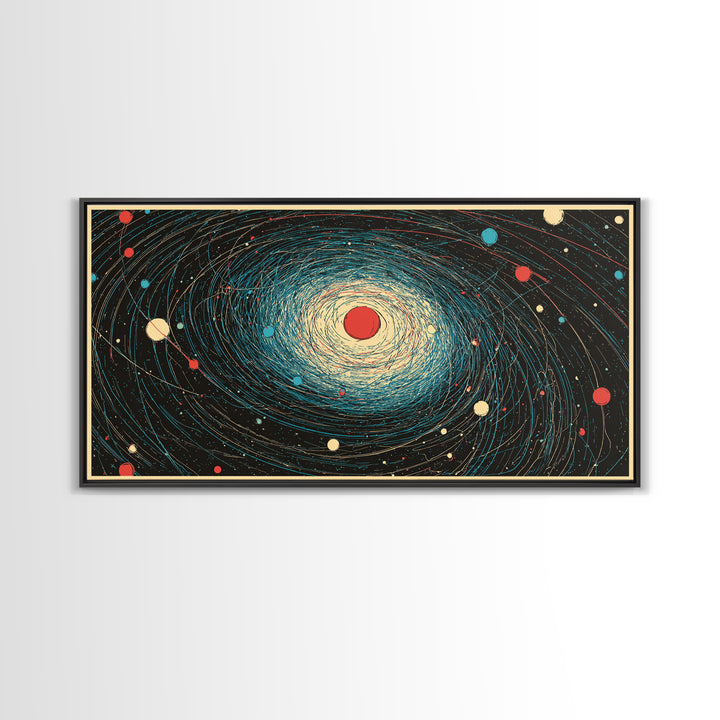 Cream Red Spiral Galaxy Canvas Print, Midcentury Modern Art, Retro Space Poster, Abstract Wall Decor, Atomic Planet Artwork