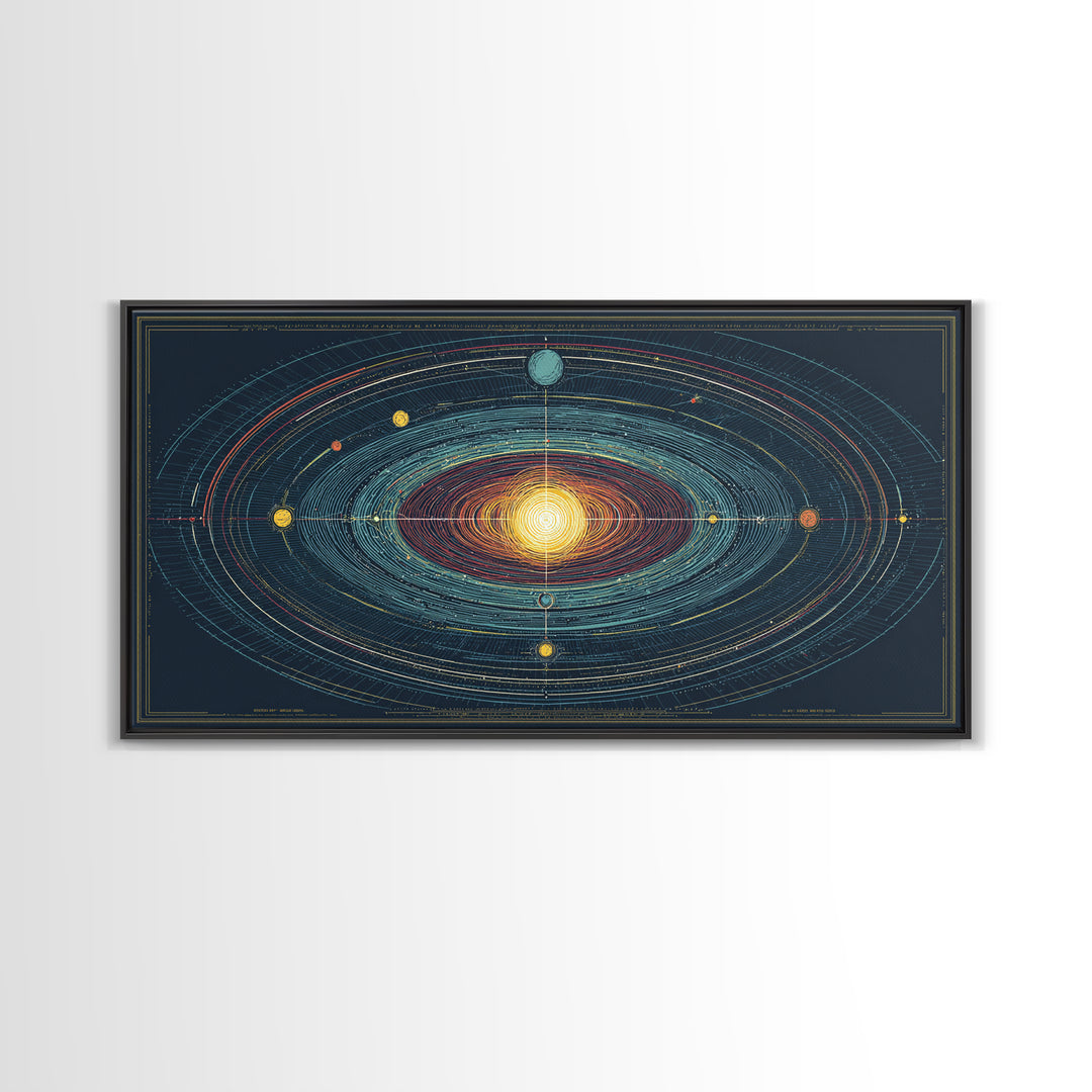 Celestial Orbit Map Framed Canvas Print, Modern Abstract Art, Midcentury Wall Art, Space Poster, Geometric Home Office Decor