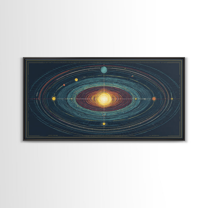 Celestial Orbit Map Framed Canvas Print, Modern Abstract Art, Midcentury Wall Art, Space Poster, Geometric Home Office Decor