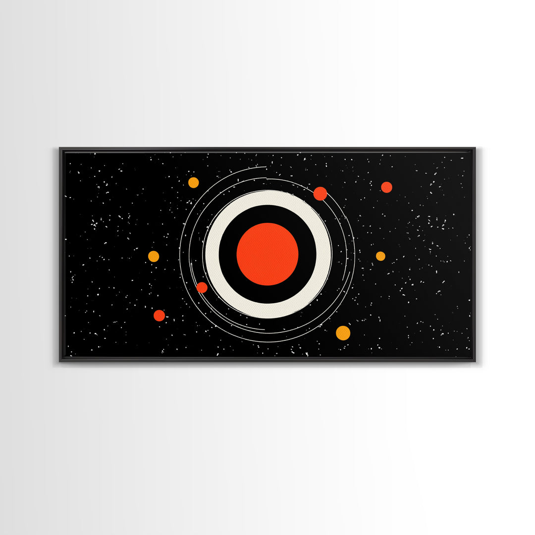Minimal Red Planet Wall Art, Black Starfield Orbit Poster, Midcentury Modern Decor, Atomic Space Abstract Art Print, MCM