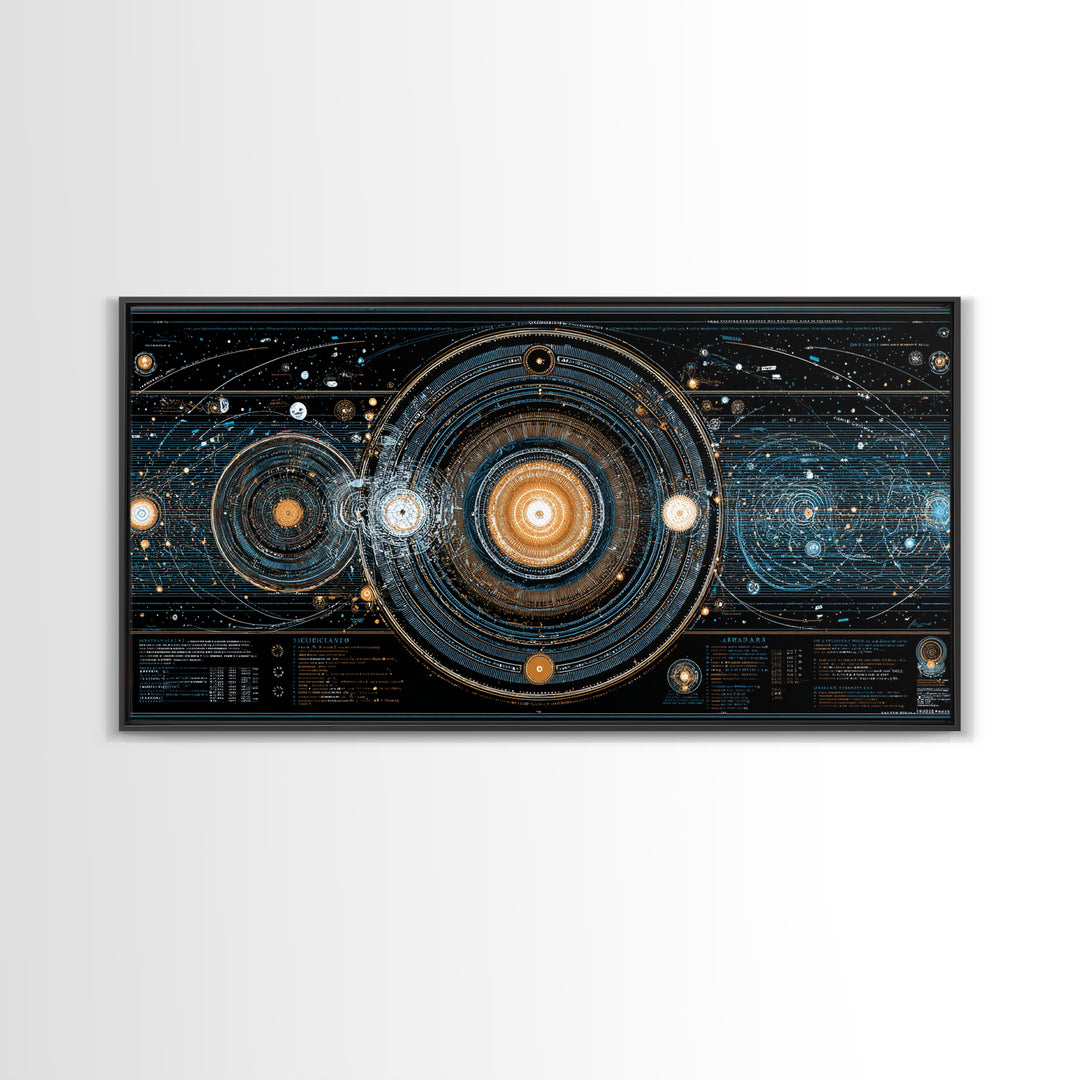 Cosmic Orbit Diagram Wall Art, Sci Fi Galaxy Map, Modern Abstract Art Print, Blue Gold Space Poster, MCM Office Decor Gift