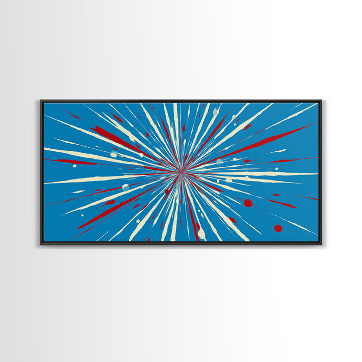 Blue Red Speed Burst Wall Art, Retro Sci Fi Star Lines, Modern Abstract Art Print, Bold Graphic Poster, Game Room Decor Gift