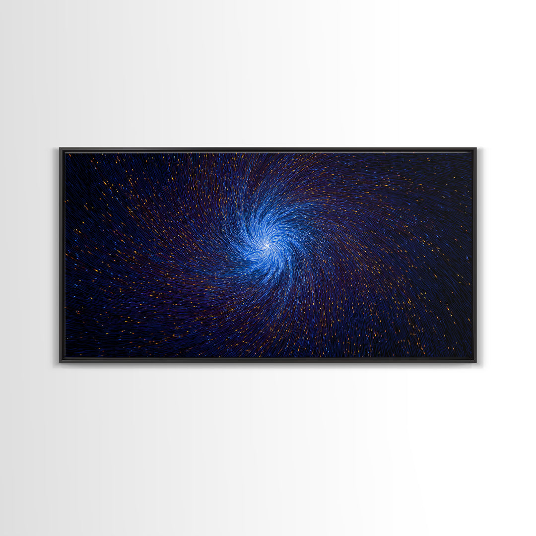 Blue Spiral Vortex Wall Art, Particle Galaxy Abstract, Modern Art Print, Cosmic Space Poster, Large Sci Fi Home Office Decor