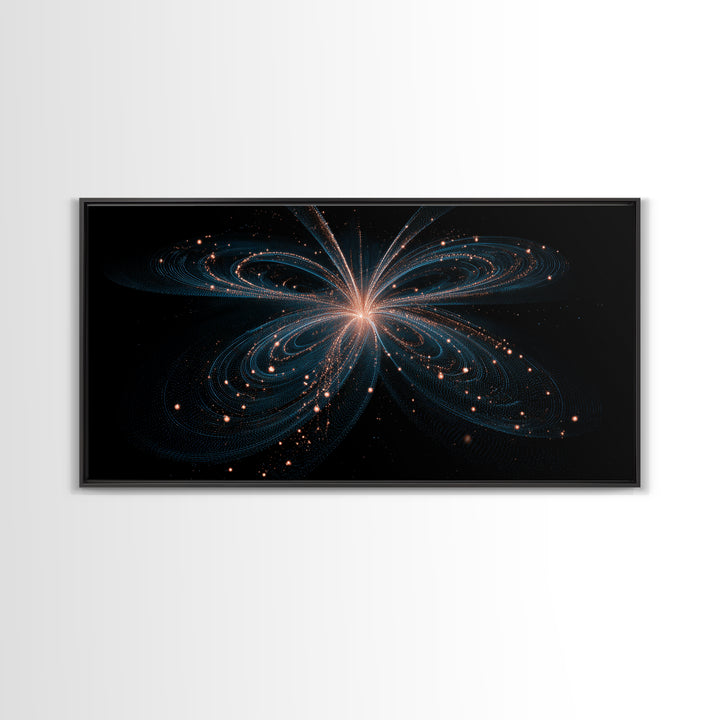 Orbital Butterfly Starfield Framed Canvas Print, Cosmic Particle Wall Art, Modern Abstract Art, Elegant Sci Fi Bedroom Decor