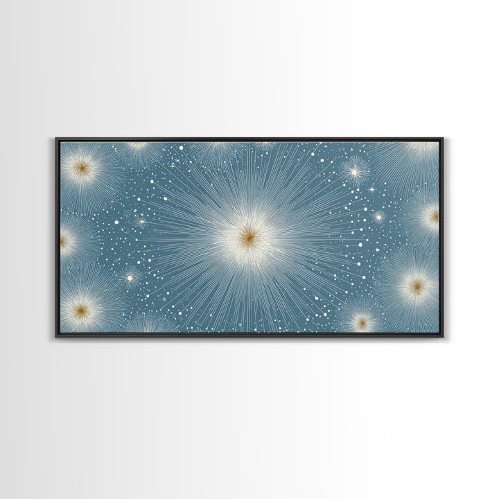 Pale Blue Star Mandala Wall Art, Symmetric Celestial Burst, Modern Abstract Art Print, Snowflake Poster, Calm Bedroom Decor