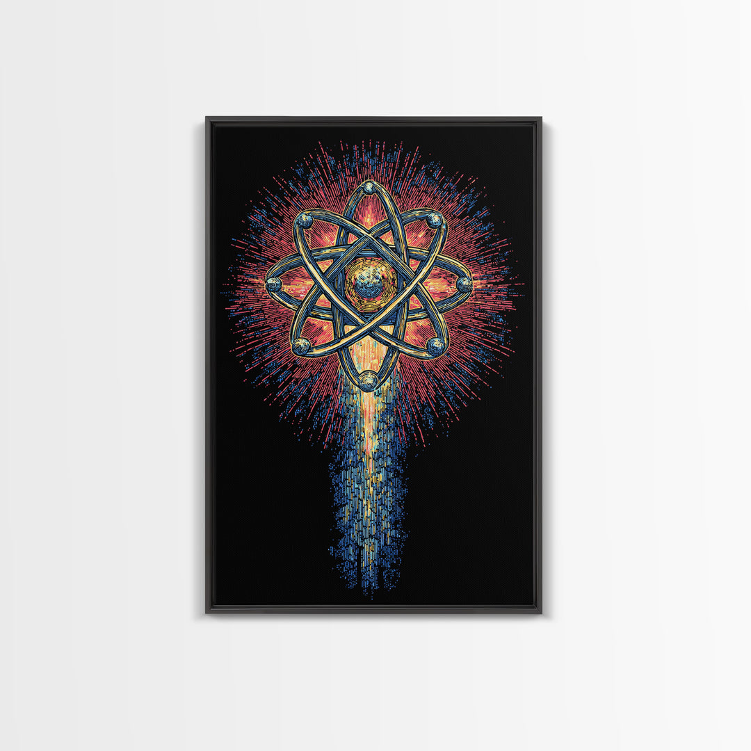 Radiant Atomic Starburst Canvas Print, Midcentury Modern Wall Art, Retro Science Poster, Bright Geometric Space Decor Art