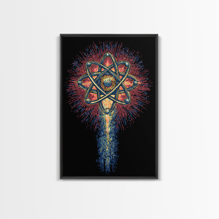 Radiant Atomic Starburst Canvas Print, Midcentury Modern Wall Art, Retro Science Poster, Bright Geometric Space Decor Art