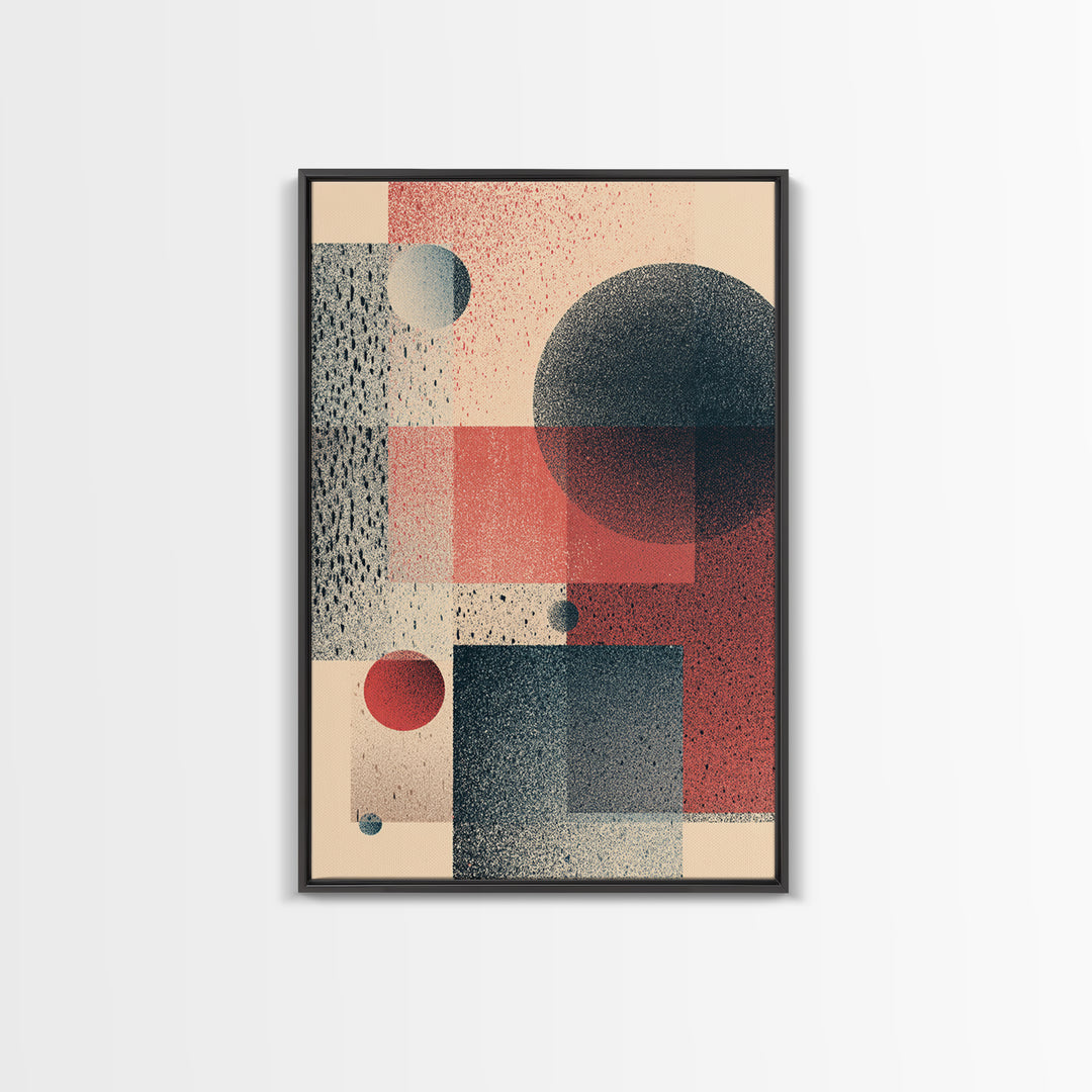 Textured Geometric Circles And Squares Canvas Print, Midcentury Modern Wall Art, Retro Abstract Poster, Bauhaus Home Decor