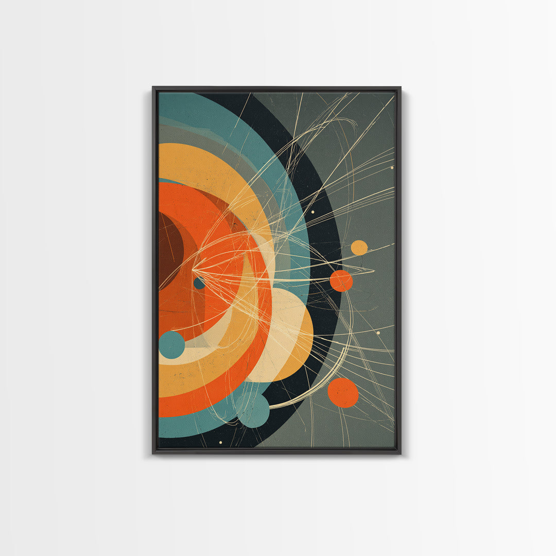 Retro Atomic Orbit Circles In Orange And Teal Wall Art, Midcentury Modern Decor, Geometric Poster, Bold MCM Artwork Print