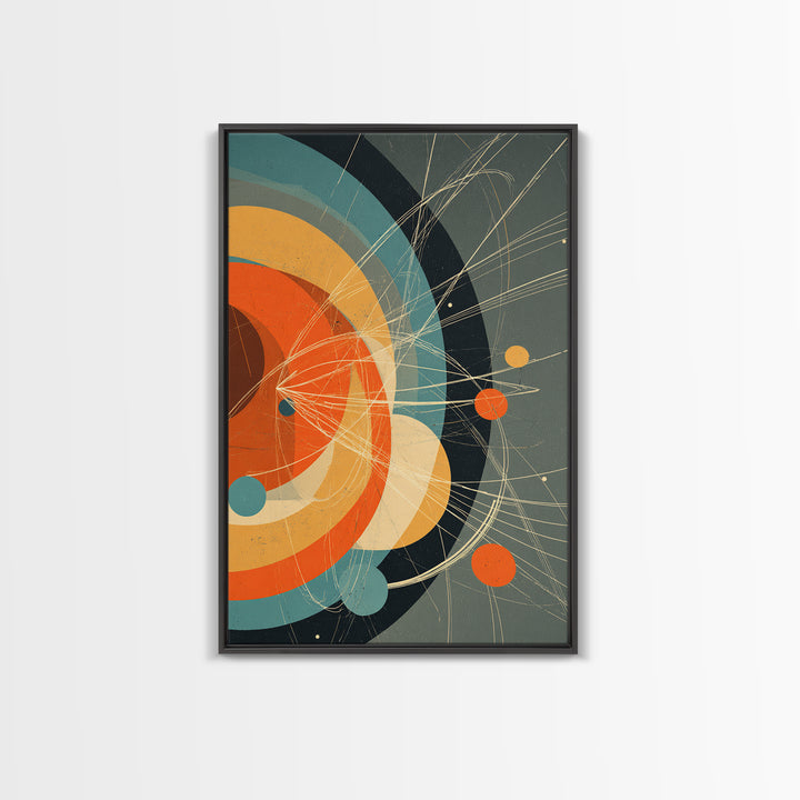 Retro Atomic Orbit Circles In Orange And Teal Wall Art, Midcentury Modern Decor, Geometric Poster, Bold MCM Artwork Print