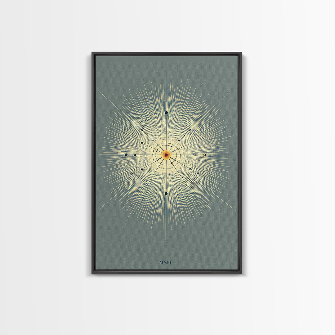 Atomic Starburst Diagram Wall Art, Midcentury Modern Abstract Sun Poster, Sage Green Geometric MCM Decor, Minimalist Print