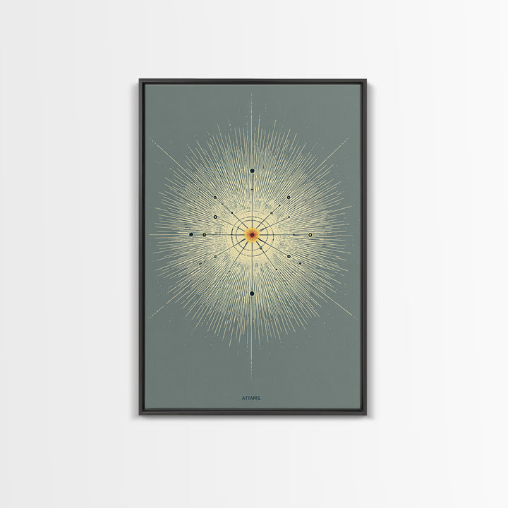 Atomic Starburst Diagram Wall Art, Midcentury Modern Abstract Sun Poster, Sage Green Geometric MCM Decor, Minimalist Print