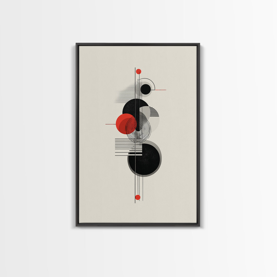 Red Black Bauhaus Circles Wall Art, Midcentury Modern Geometric Poster, Abstract MCM Decor, Minimalist Shape Art Print Gift