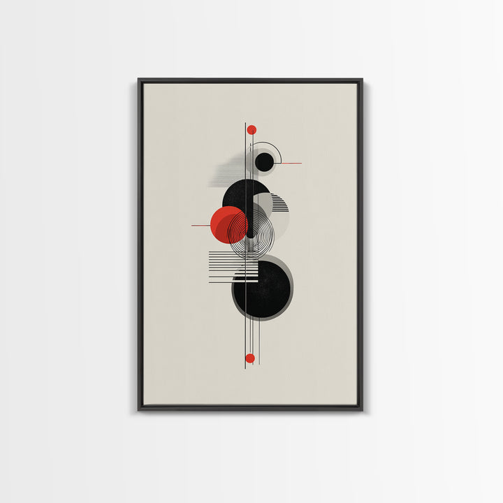 Red Black Bauhaus Circles Wall Art, Midcentury Modern Geometric Poster, Abstract MCM Decor, Minimalist Shape Art Print Gift