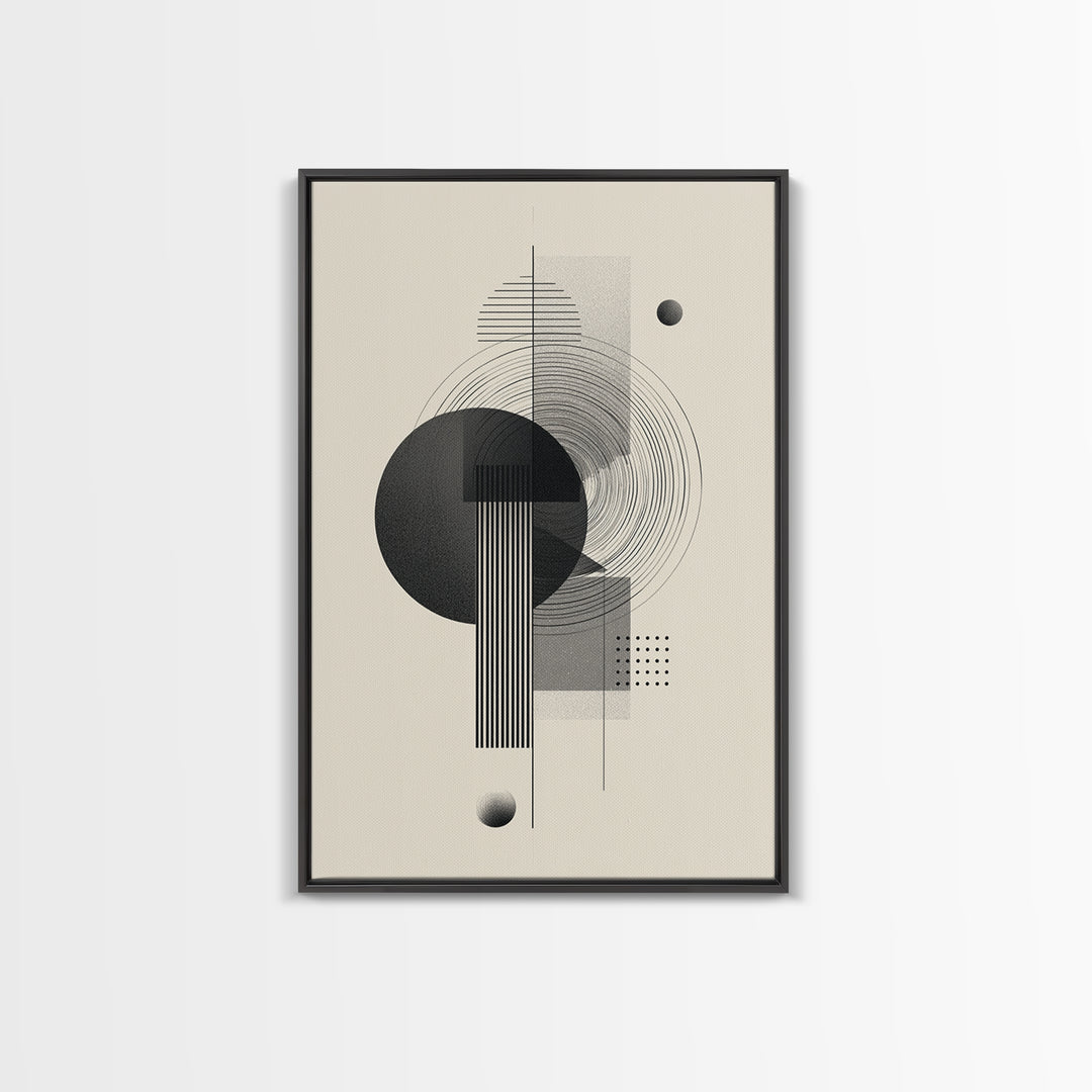 Black Gray Geometric Circle Wall Art, Modern Abstract Line Poster, Midcentury MCM Decor, Minimalist Bauhaus Art Print Gift