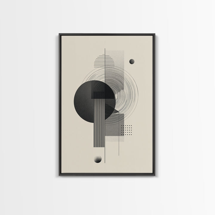 Black Gray Geometric Circle Wall Art, Modern Abstract Line Poster, Midcentury MCM Decor, Minimalist Bauhaus Art Print Gift