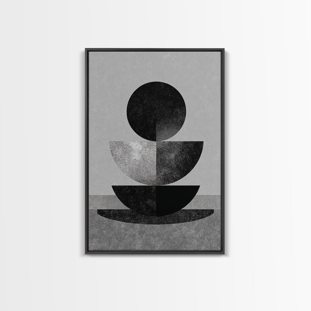 Monochrome Stacked Circle Wall Art, Black White Abstract Poster, Midcentury Modern Geometric Decor, Minimalist MCM Print