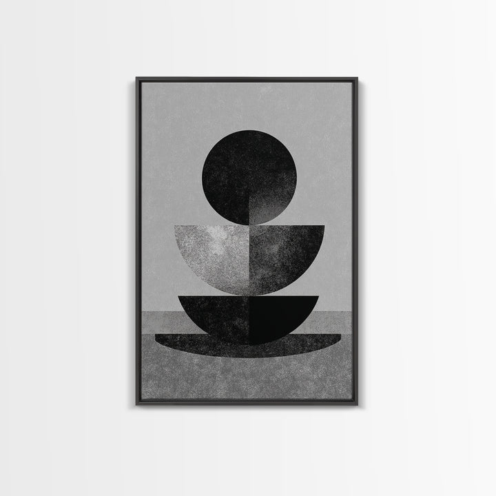 Monochrome Stacked Circle Wall Art, Black White Abstract Poster, Midcentury Modern Geometric Decor, Minimalist MCM Print