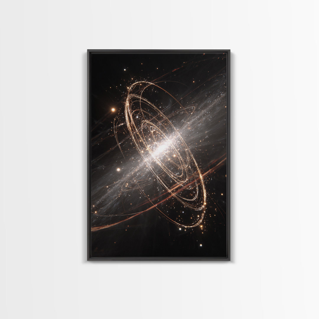 Glowing Galactic Rings Around Bright Star Framed Canvas Print, Space Abstract Art, Modern Wall Decor, Cosmic Poster Gift