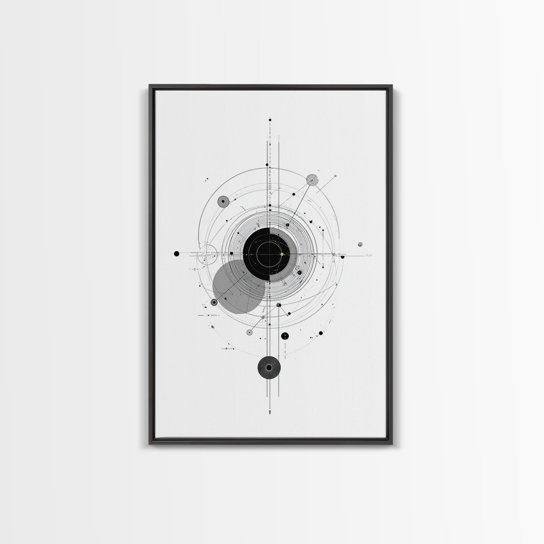 Minimal Orbital Diagram Wall Art, Modern Abstract Science Poster, Midcentury Geometric Line Decor, Black White MCM Print