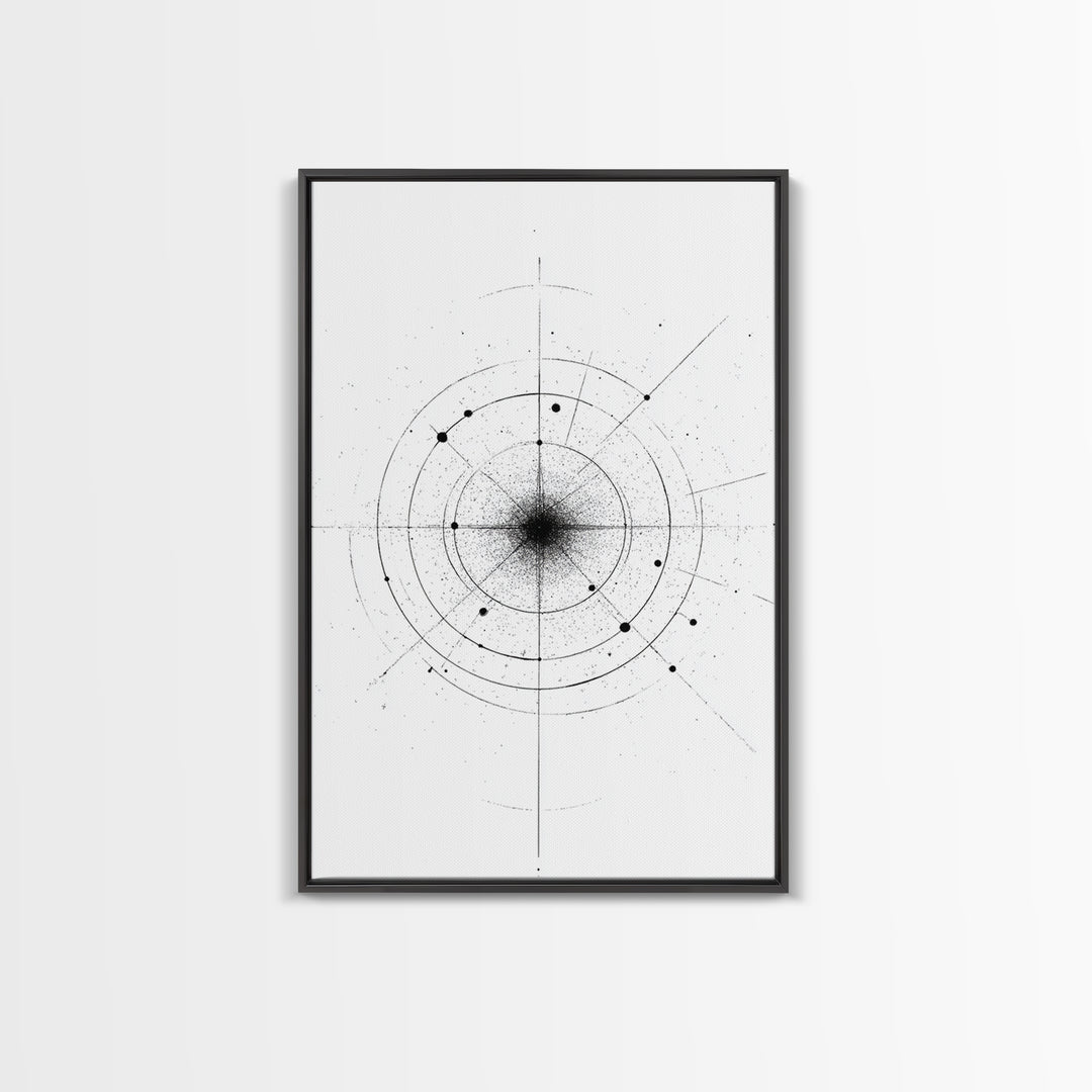 Minimal Celestial Orbit Diagram Wall Art, Black And White Abstract Geometry, Modern Art Print, Mid Century Office Decor Poster