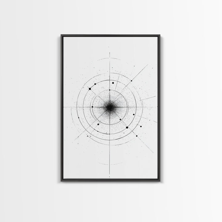 Minimal Celestial Orbit Diagram Wall Art, Black And White Abstract Geometry, Modern Art Print, Mid Century Office Decor Poster