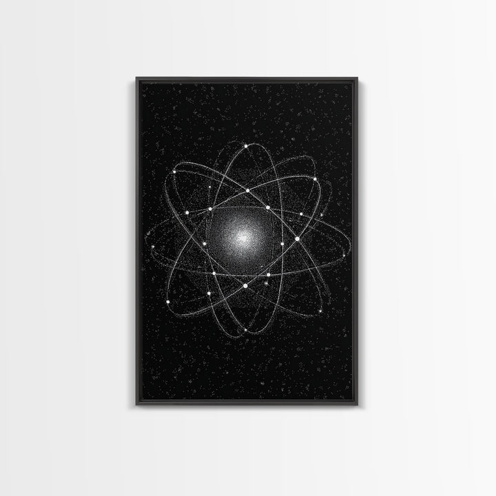Glowing Atomic Starfield Wall Art, Black White Science Abstract, Mid Century Modern Decor, Geometric Space Poster Print Art