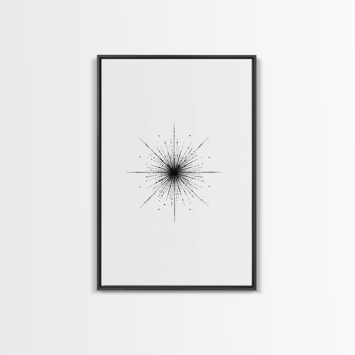 Dotted Cosmic Starburst Wall Art, Black And White Minimal Abstract, Modern Geometric Poster, Mid Century Office Decor Print