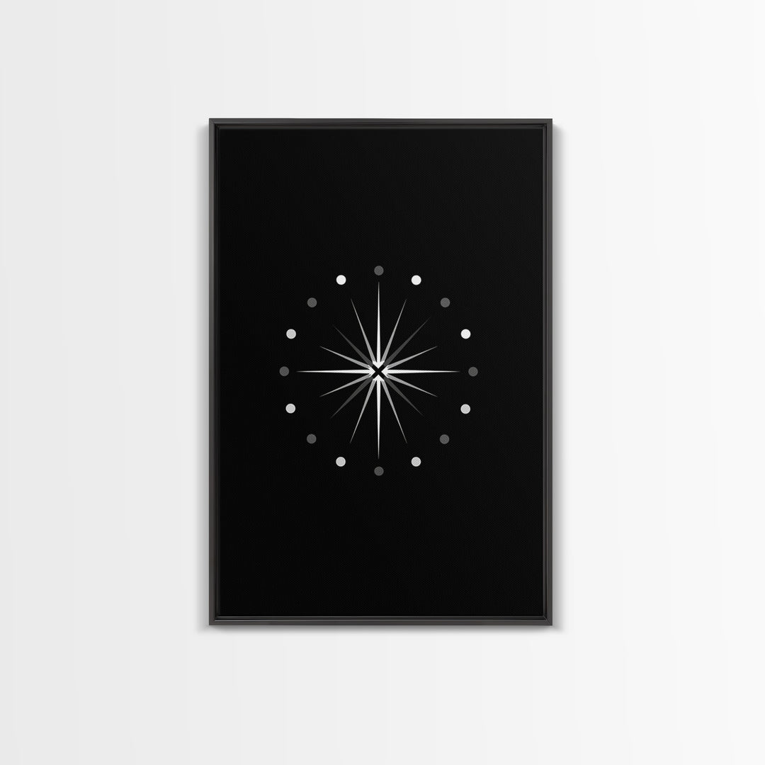 Black Atomic Starburst Wall Art, Mid Century Modern Art Print, Retro Geometric Poster, Minimalist MCM Wall Decor For Living Room