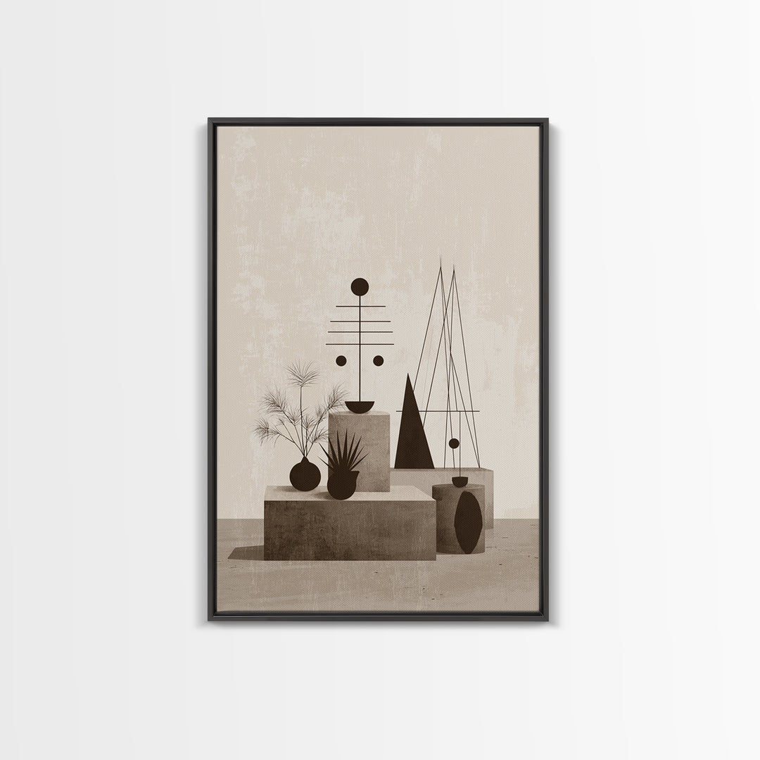 Neutral Geometric Still Life Wall Art, Mid Century Modern Abstract Print, Bauhaus Inspired Minimalist Decor, Office Wall Decor