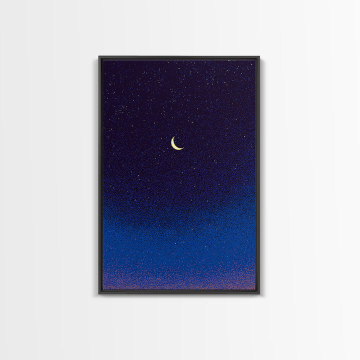 Purple Blue Crescent Moon Canvas Print, Starry Night Sky Wall Art, Celestial Bedroom Decor, Modern Spiritual Poster Gift
