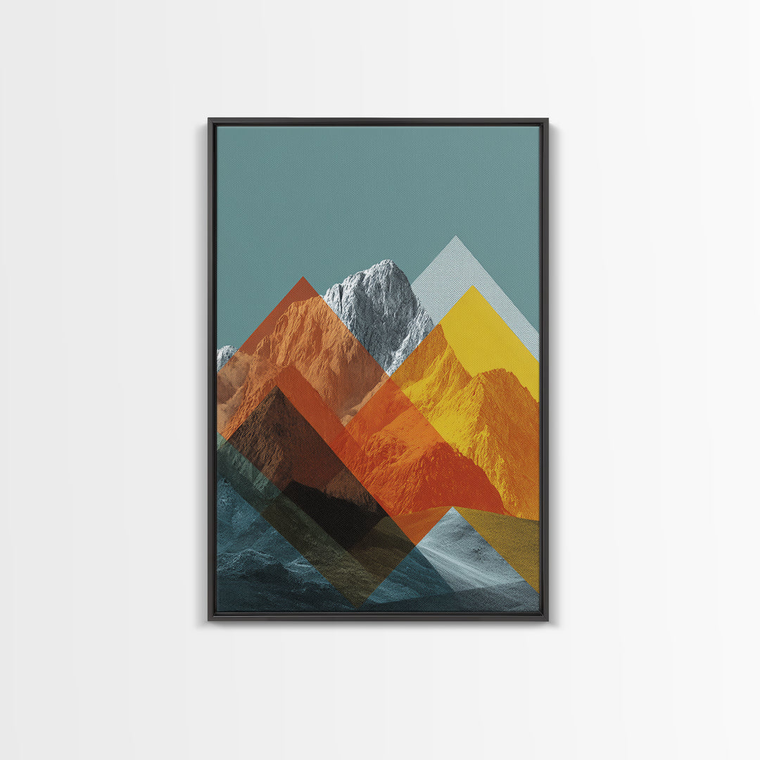Layered Orange Geometric Mountain Peaks Canvas Print, Mid Century Modern Wall Art, Abstract Landscape Poster, MCM Decor Gift