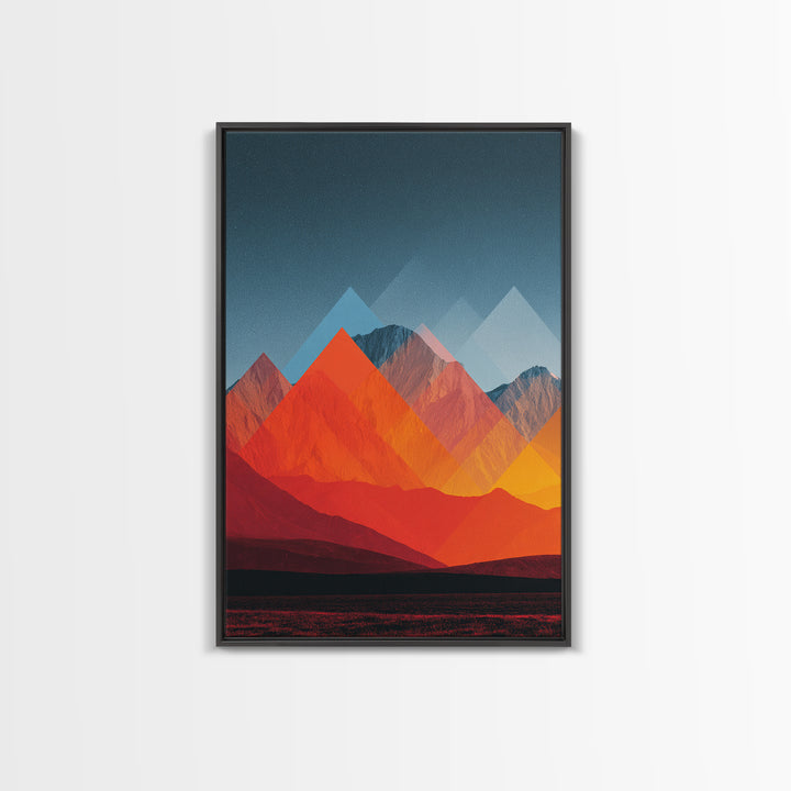 Fiery Red Orange Desert Mountain Range Canvas Print, Mid Century Modern Wall Art, Abstract Geometric Southwest Decor Gift