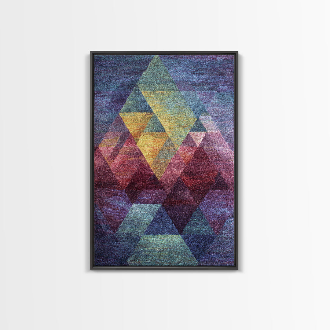 Textured Geometric Triangles In Teal Plum And Gold Canvas Print, Modern Abstract Art, MCM Wall Decor, Colorblock Poster Print