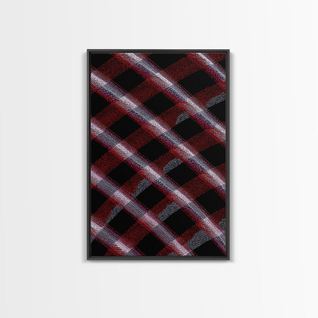 Red Black Plaid Lattice Abstract Wall Art, Geometric Pattern Print, Modern Home Decor, Bold Retro Office Decor Canvas Print