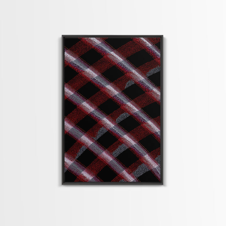 Red Black Plaid Lattice Abstract Wall Art, Geometric Pattern Print, Modern Home Decor, Bold Retro Office Decor Canvas Print