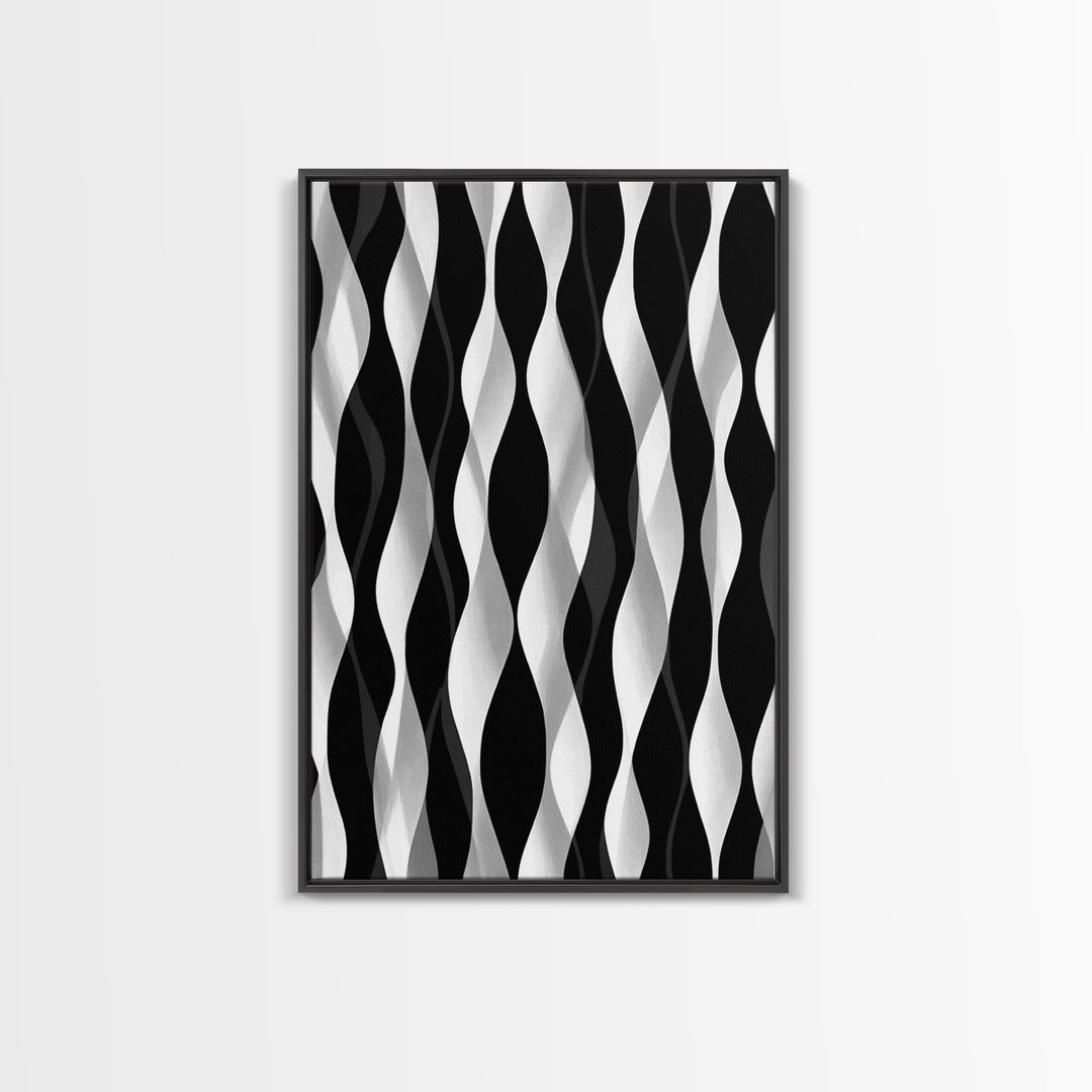 Black White Wavy Stripe Abstract Canvas Print, Op Art Wall Decor, Minimalist Modern Wall Art, Monochrome Home Decor Print