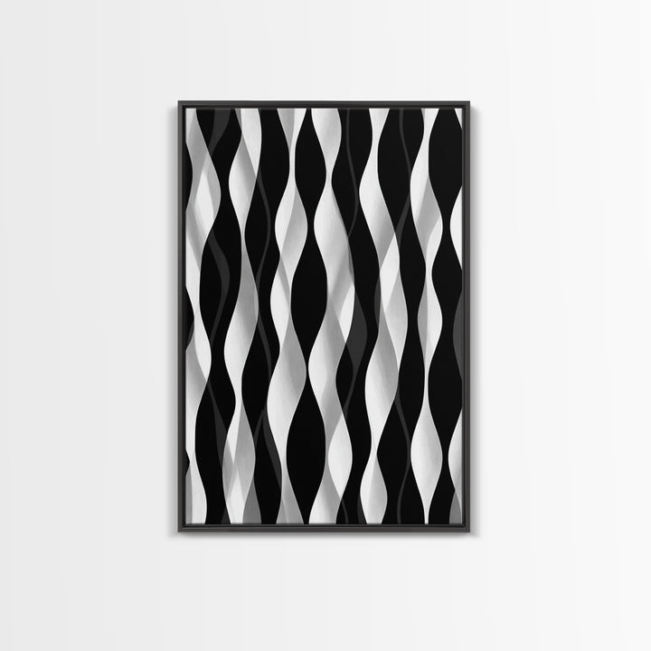 Black White Wavy Stripe Abstract Canvas Print, Op Art Wall Decor, Minimalist Modern Wall Art, Monochrome Home Decor Print