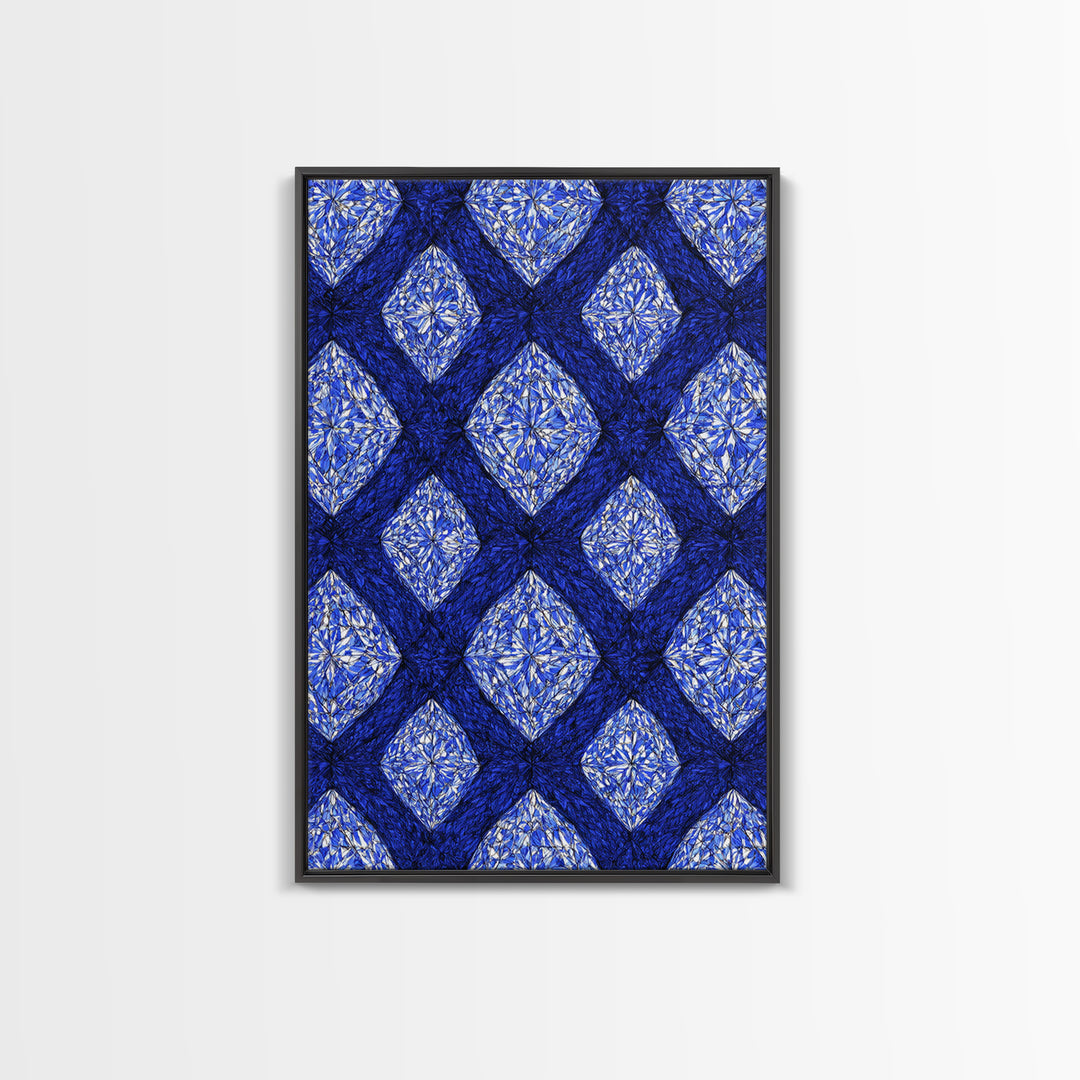 Blue Crystal Diamond Pattern Canvas Print, Geometric Wall Art, Modern Abstract Decor, Bold Blue Office And Bedroom Art Print