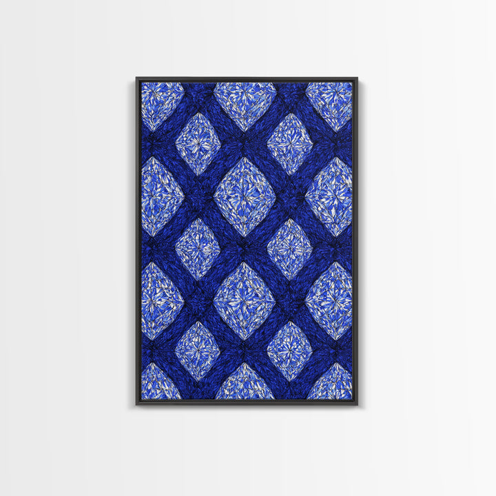 Blue Crystal Diamond Pattern Canvas Print, Geometric Wall Art, Modern Abstract Decor, Bold Blue Office And Bedroom Art Print