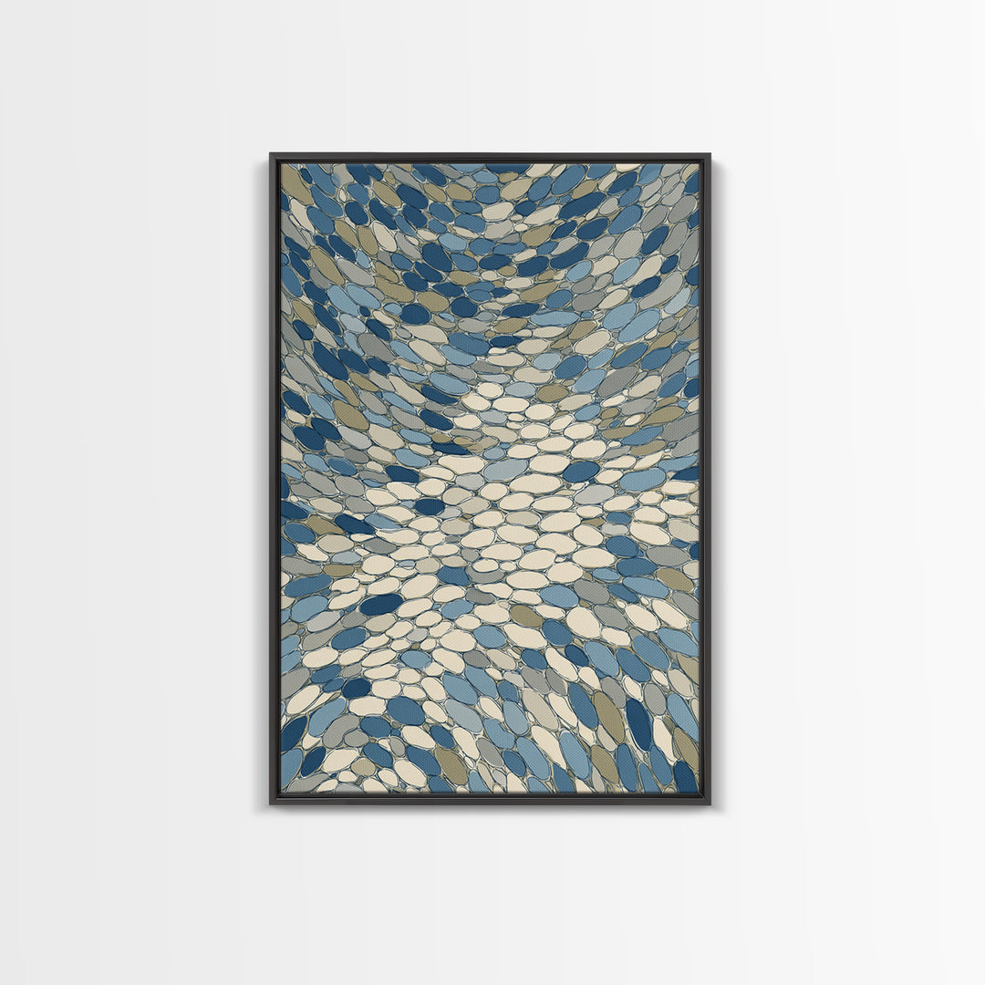 Blue Beige Mosaic Vortex Canvas Print, Midcentury Modern Abstract Art, Geometric Wall Decor, Optical Pattern Home Art Print