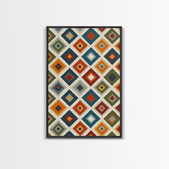 Retro Diamond Tile Pattern Wall Art, Midcentury Modern Decor, Geometric Canvas Print, Earth Tone MCM Gallery Wall Decor Print
